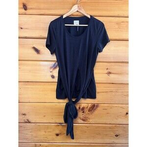 Vanessa Virginia Anthropologie Womens Black Loraine Wrap Top Shirt Tee Size L